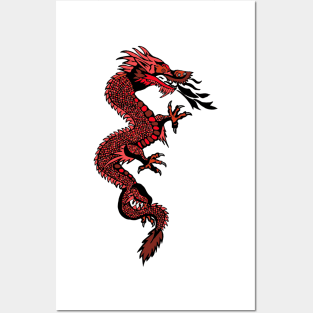 Red Chinese dragon design Posters and Art